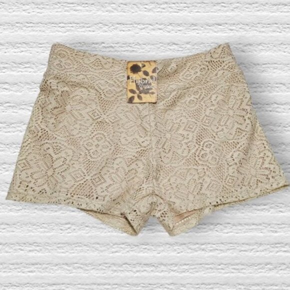 Hybrid & Co Lace Shorts Size M Beige Lined Elastic Waist Back to School - Picture 1 of 7